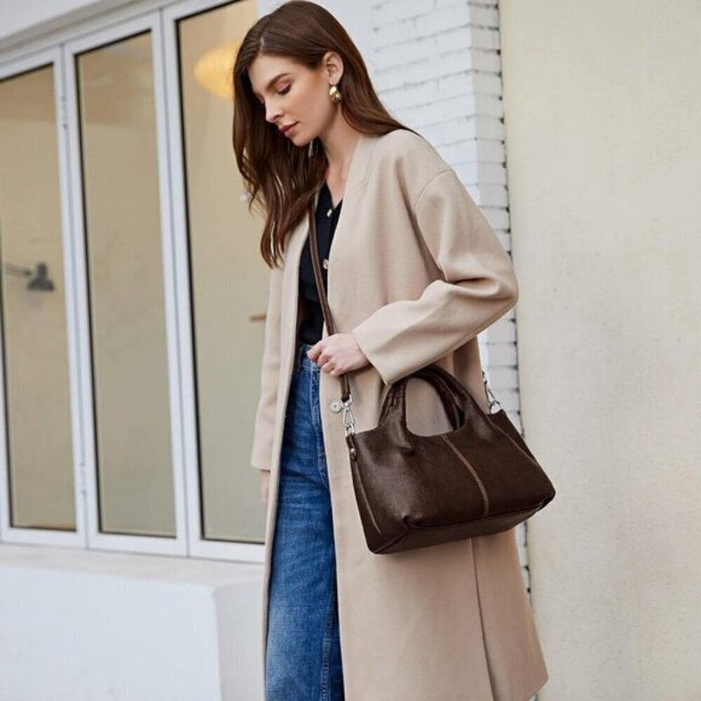 🆕Women Coffee Genuine Leather Shoulder Bags Purses Satchel Designer Handbags - Picture 4 of 8